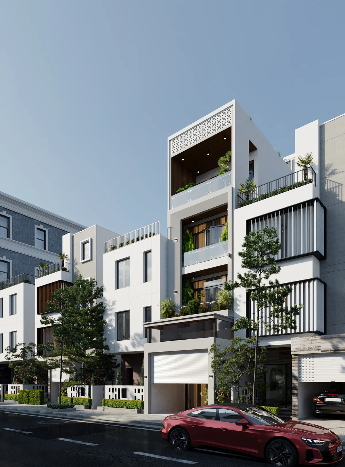 Tấm Rèm Bê Tông — Nhà phố 4 tầng · Mặt tiền hướng Tây
